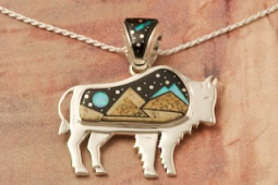 Calvin Begay Sterling Silver Night Sky Buffalo Pendant